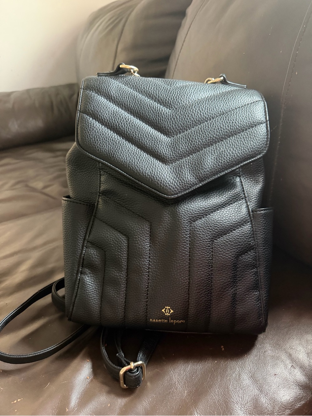 Nanette Lepore Black Quilted Chevron Backpack